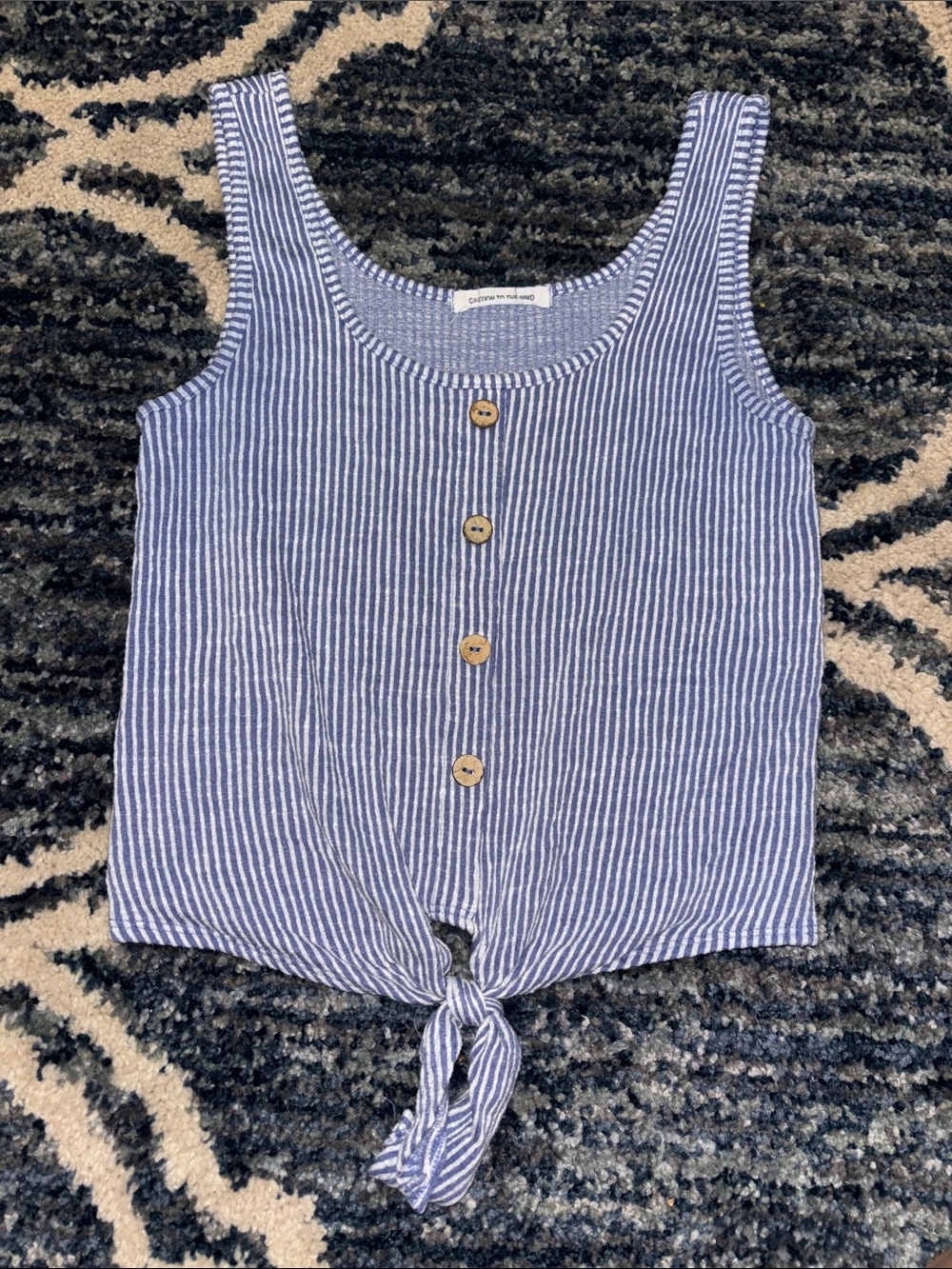 Caution To The Wind Blue & White Striped Tie-Front Tank